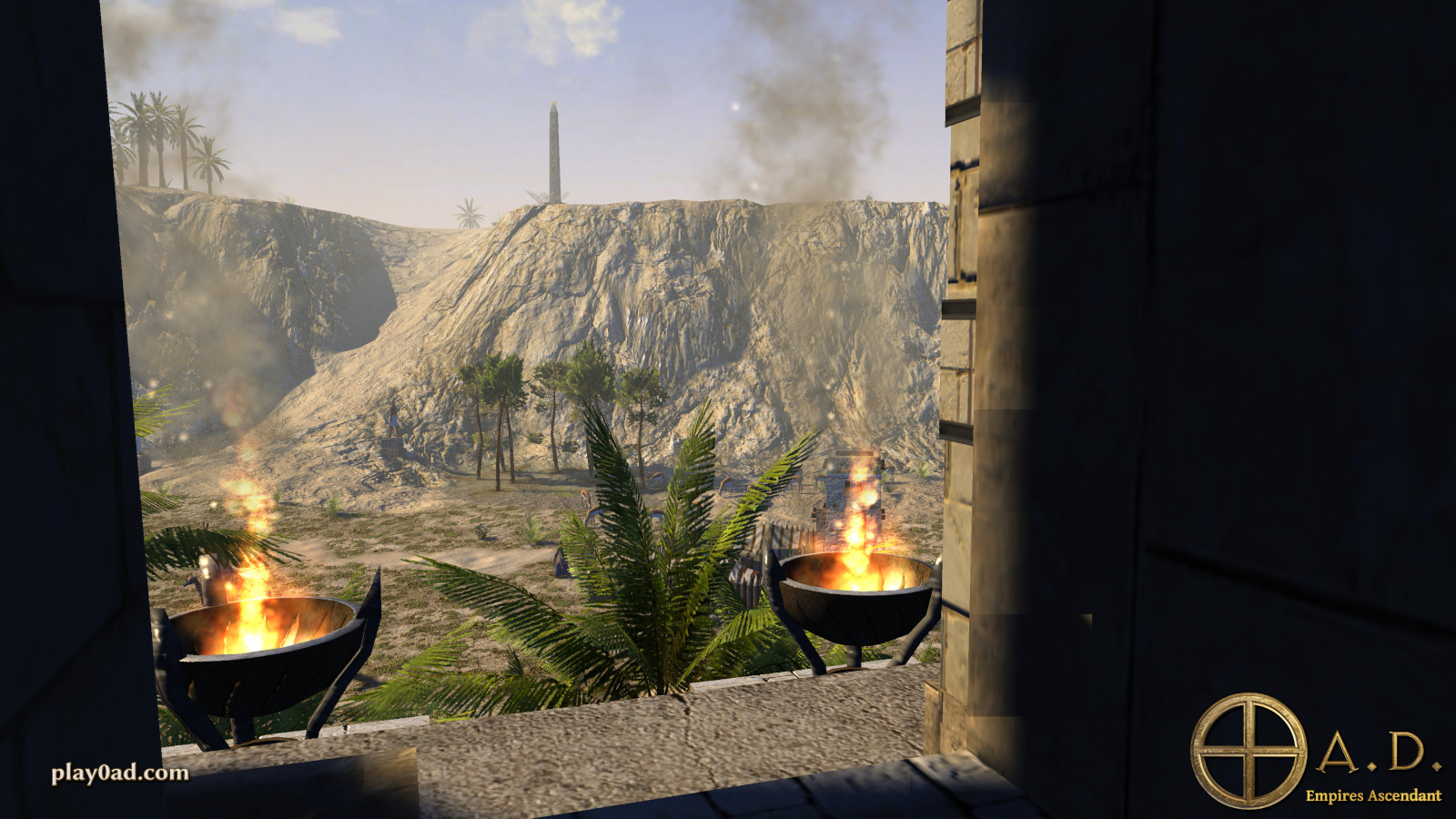 0 A.D. screenshot of a city and terrain in a valley setting