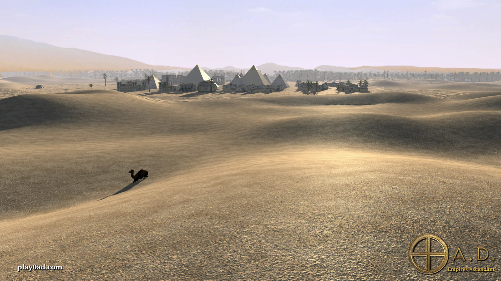 0 A.D. screenshot with an Egyptian setting in morning light